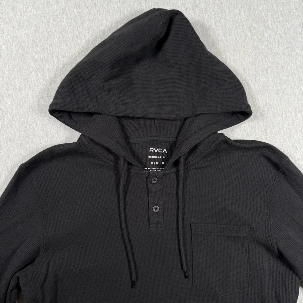 RVCA Waffle Knit Hoodie | Size M | Black Pullover Henley - Picture 5 of 7